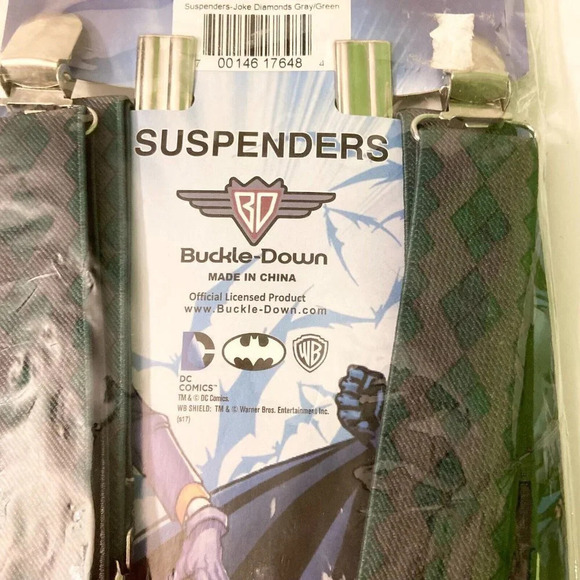 DC Comics Batman Joker Diamonds Grey and Green Buckle Down Suspenders - Picture 7 of 15
